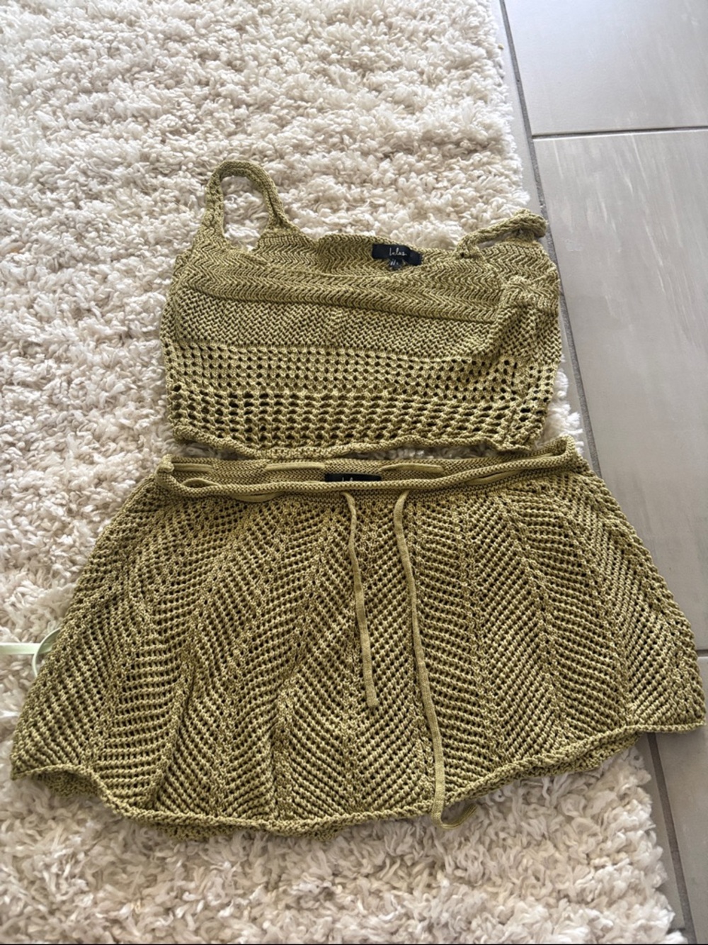 Lulus Crochet Tank Dress cover up with Waist Tie